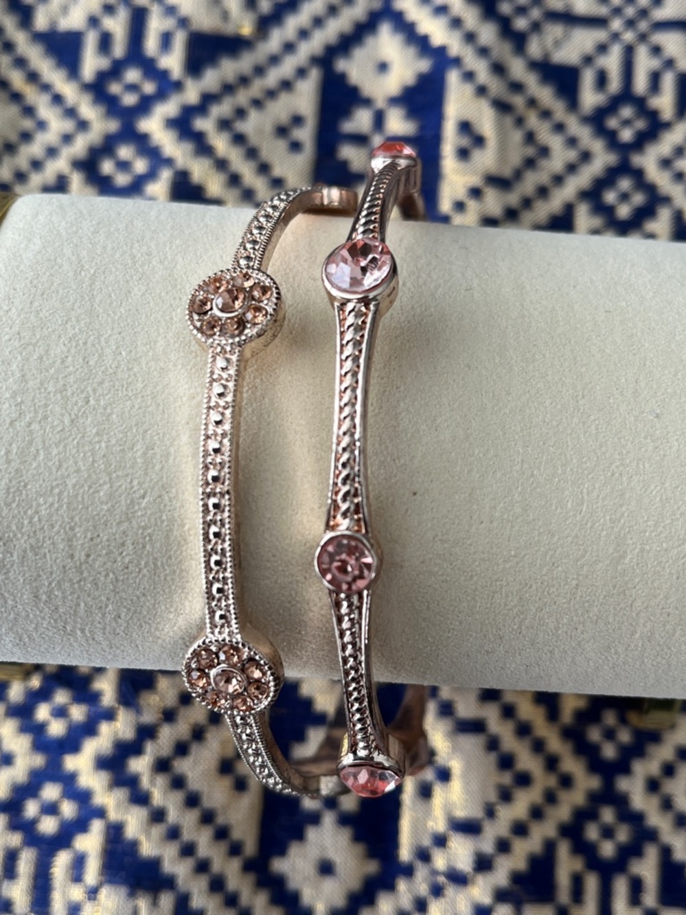 Duo Bangle Set In Rose Gold-Tone With Rhinestones - Picture 2 of 11
